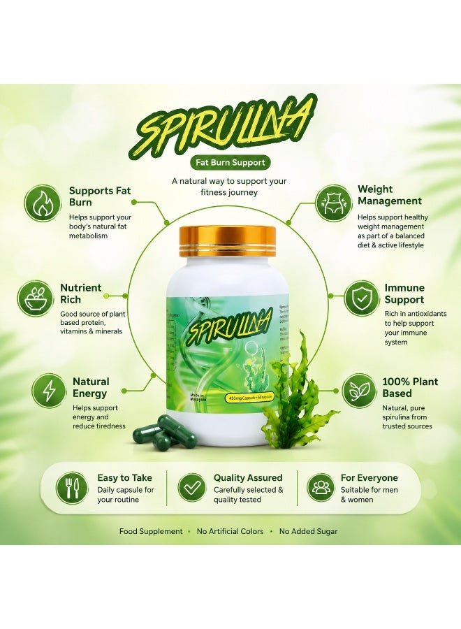Spirulina 450mg Food Supplement, 60 Capsules – Plant-Based Daily Nutrition & Wellness Support - Image 2