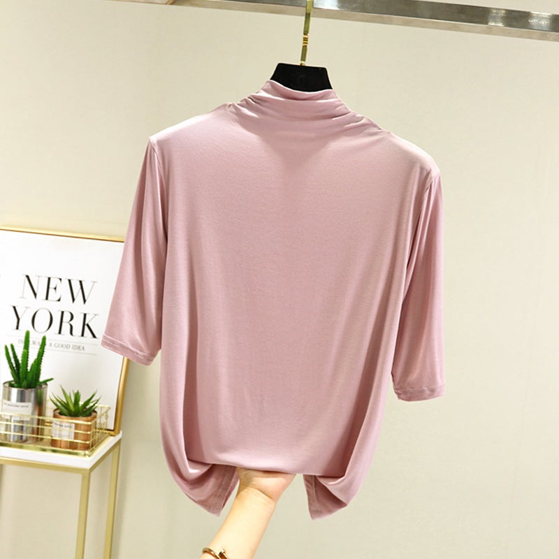 Spring Autumn Modal Turtleneck Slim Tee Women Lotus root starch 