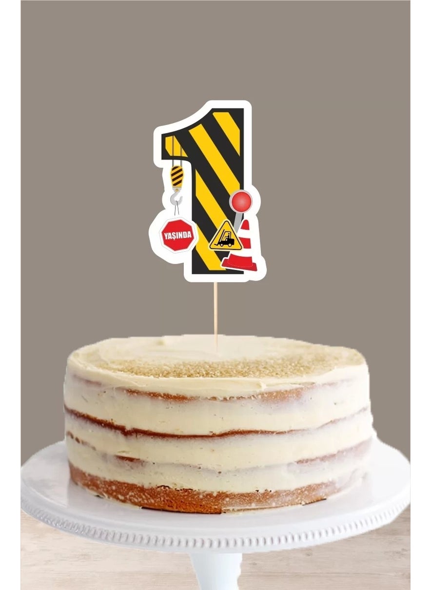 Neşeli Günlerim Happy Days Construction Machinery Themed 1 Year Old (One) Cake Decoration *thick Paper 
