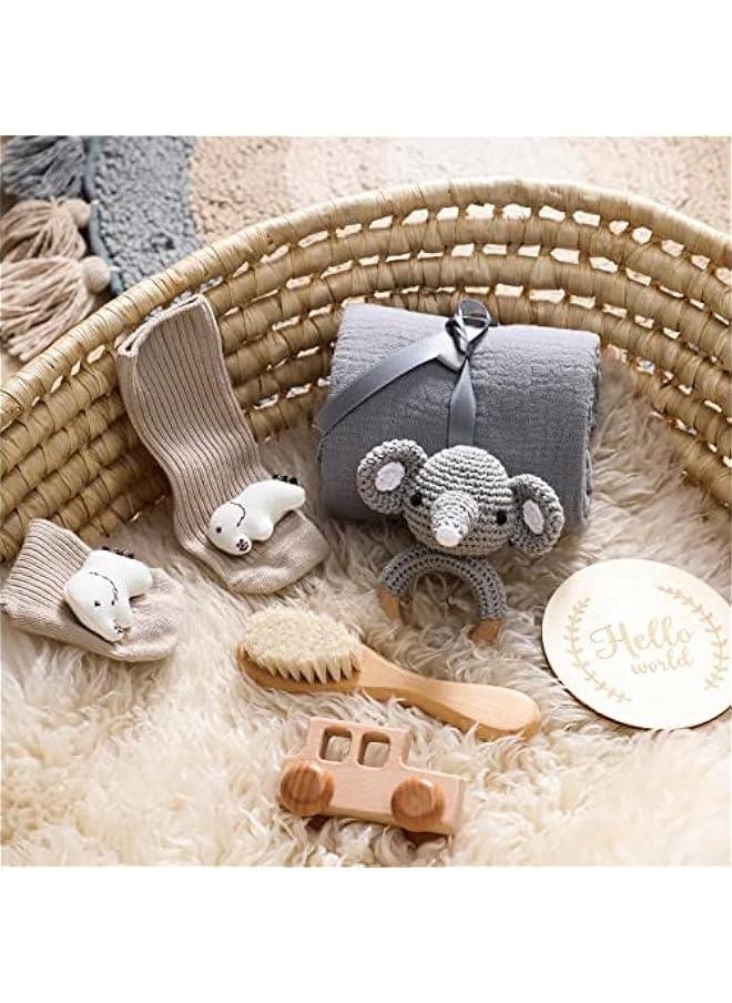 Gonice - Baby Gift Set for Newborn New Baby Gift Set - 6 PCS Newborn Baby Essentials Baby Bath Set with Baby Rattle & Cotton Socks - New Born Baby Girls Gift & Baby Boy Gifts for Baby Shower (Gray Elephant-5) - Image 1