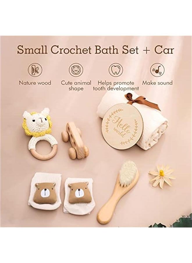 Gonice - Baby Gift Set for Newborn New Baby Gift Set - 6 PCS Newborn Baby Essentials Baby Bath Set with Baby Rattle & Cotton Socks - New Born Baby Girls Gift & Baby Boy Gifts for Baby Shower (Gray Elephant-5) - Image 1