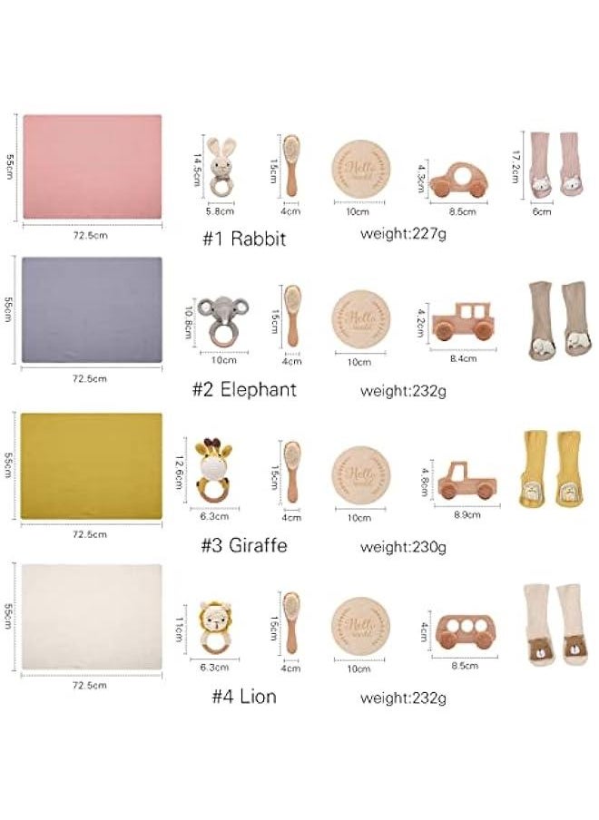 Gonice - Baby Gift Set for Newborn New Baby Gift Set - 6 PCS Newborn Baby Essentials Baby Bath Set with Baby Rattle & Cotton Socks - New Born Baby Girls Gift & Baby Boy Gifts for Baby Shower (Gray Elephant-5) - Image 1