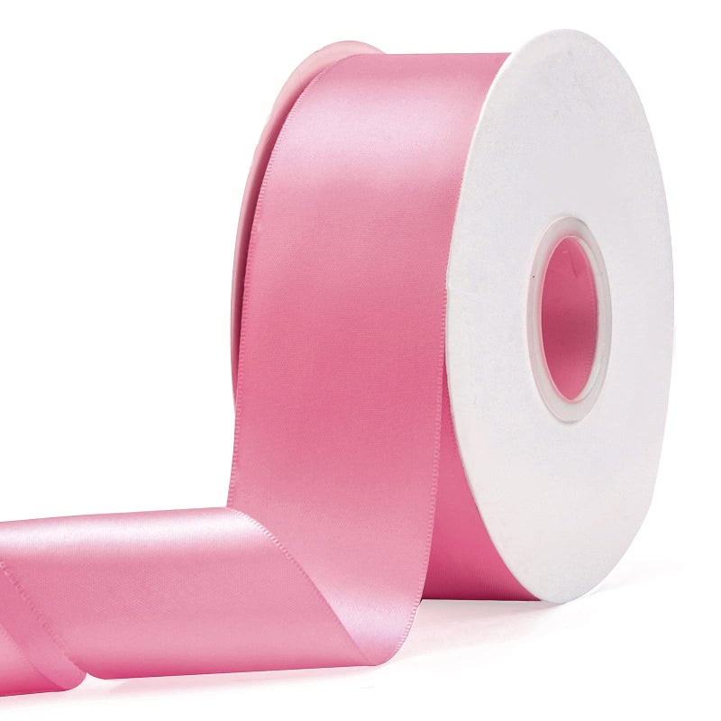 Ewaymado Solid Color Hot Pink Double Faced Satin Ribbon 2 X 50 Yards Fabric Ribbons Perfect for Wedding and Party DecorationGift Wrapping Sewing Crafts