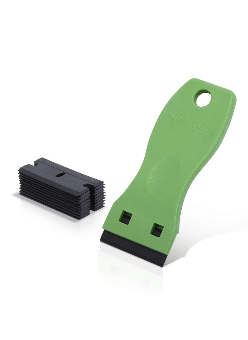 Ehdis EHDIS 1.5" Plastic Razor Scraper with 10pcs Double Edged Plastic Blades for Removing Labels Stickers Decals on Glass Windows (Green)  - Image 2