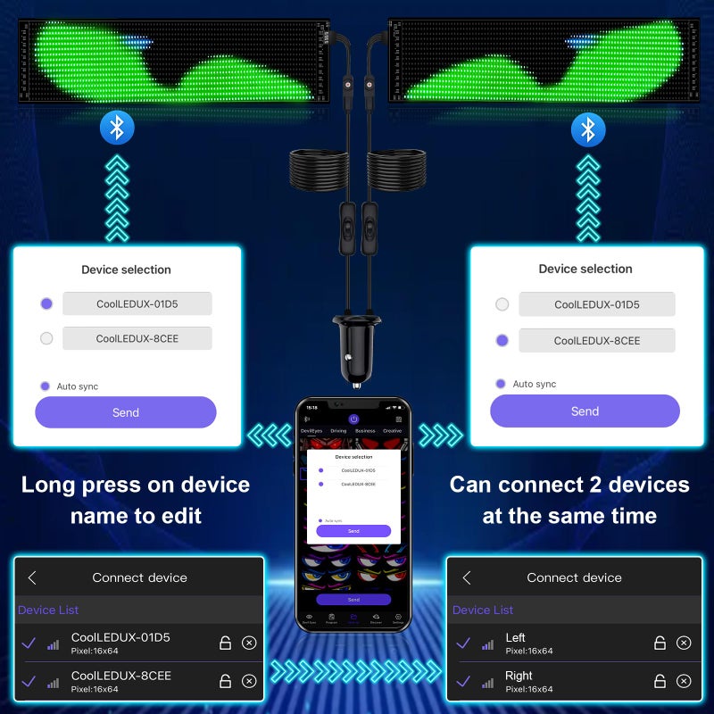 sasecgo 2Pcs LED Eyes for Truck Windshield Devil Eyes Light for Cars Flexible Scrolling Programmable LED Signs Can Edit TextGraffitiAnimations - Image 3