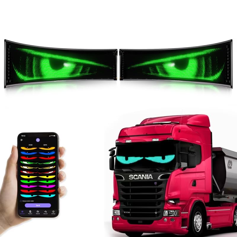 sasecgo 2Pcs LED Eyes for Truck Windshield Devil Eyes Light for Cars Flexible Scrolling Programmable LED Signs Can Edit TextGraffitiAnimations - Image 1
