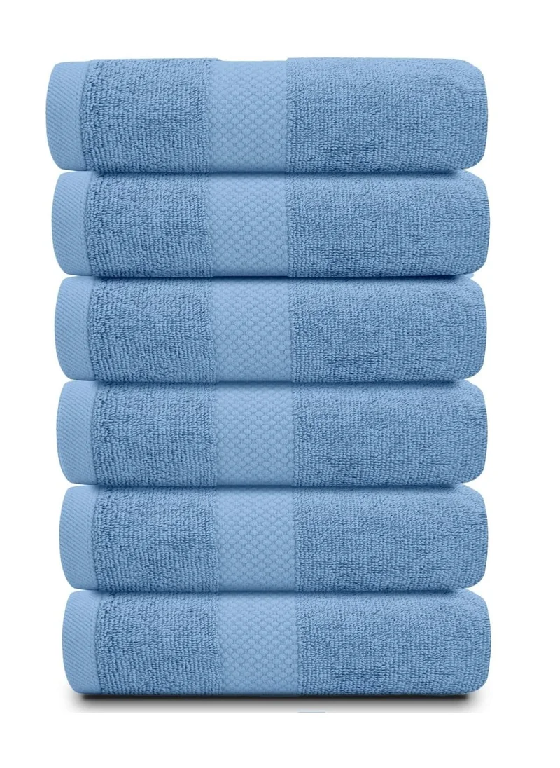 1 تشيس Luxury Hand Towels Cotton Hotel spa Bathroom Towel 16x30  Set Of 6 Light Blue