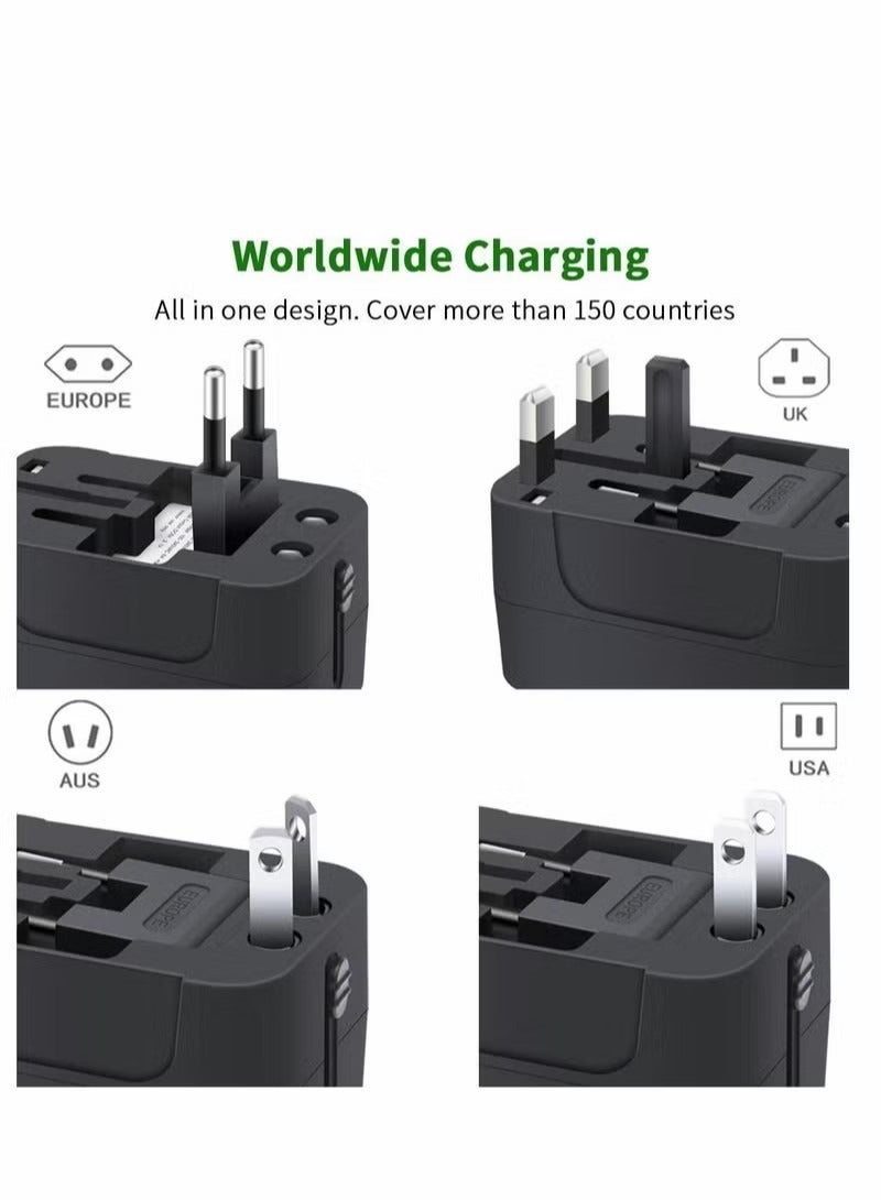 Universal All in One Worldwide Travel Adapter Power Converters Wall Charger AC Power Plug Adapter with Dual USB Charging Ports for Asia Europe UK AUS and USA Black  - Image 2