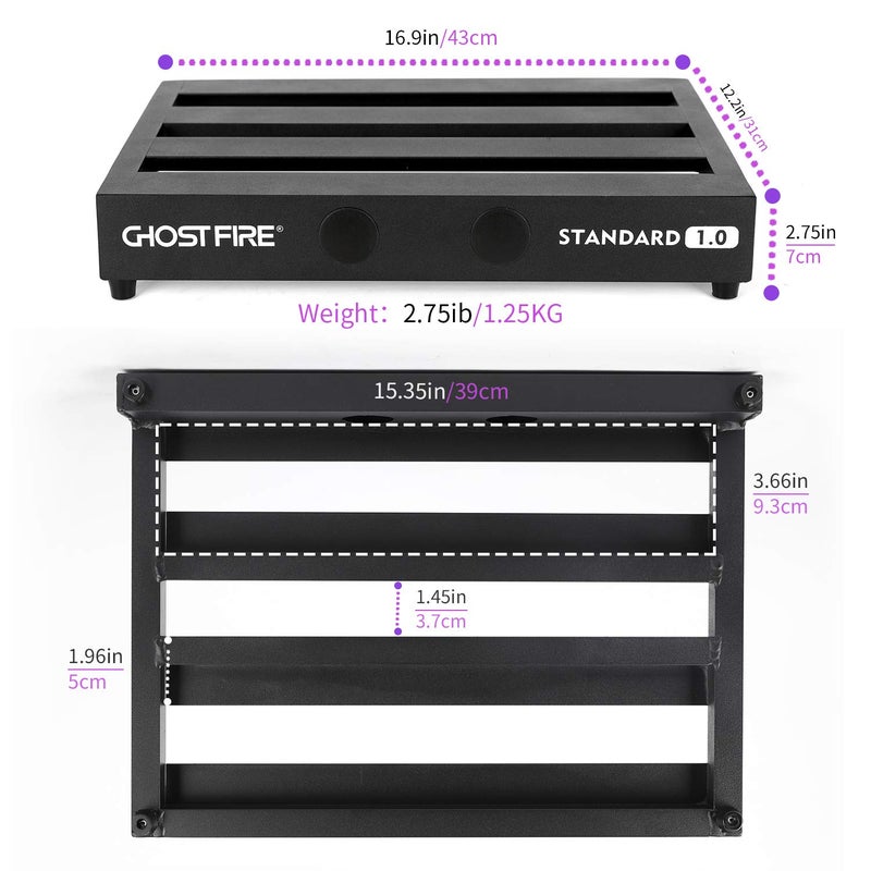 GHOSTFIRE Ghost Fire Guitar Pedal Board Aluminum Alloy 2.75lb Effect Pedalboard 16.9"x12" with Carry Bag,V series (V-STANDARD 1.0) - Image 2
