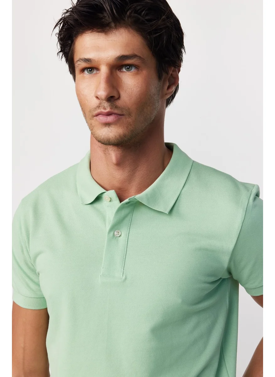 تودورس Men's Slim Fit Narrow Cut Cotton Plain Pique Green Polo Neck T-Shirt