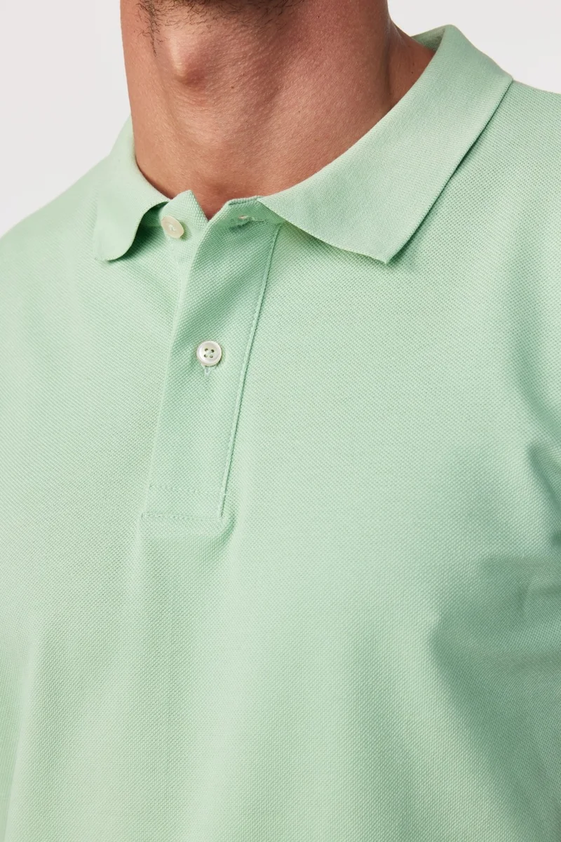 تودورس Men's Slim Fit Narrow Cut Cotton Plain Pique Green Polo Neck T-Shirt