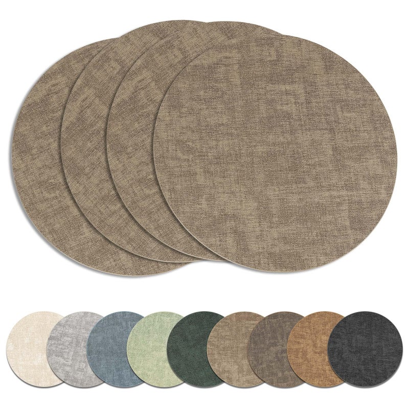 NCUE 13" Round Placemats Set of 4, Reversible Faux Leather Heat Resistant Table Mats, Waterproof Oilproof Wipeable Table Protective Placemats for Vinyl, Washable for Indoor & Outdoor Use (4, Light Coffee) - Image 1