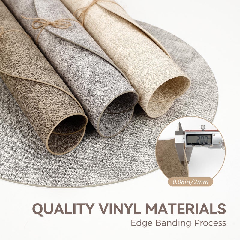 NCUE 13" Round Placemats Set of 4, Reversible Faux Leather Heat Resistant Table Mats, Waterproof Oilproof Wipeable Table Protective Placemats for Vinyl, Washable for Indoor & Outdoor Use (4, Light Coffee) - Image 5