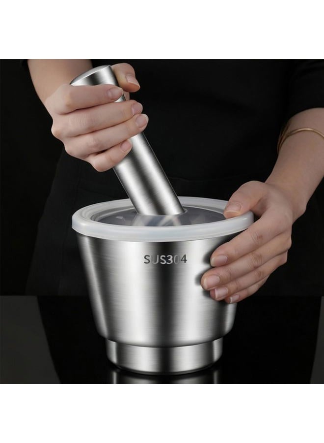 Chemlliy Stainless Steel Mortar and Pestle, Large Capacity 5 Inch Polished Pill Crusher with Lid, Heavy Duty Spice Grinder, Non-Slip Base Grinding Herb Spice Bowl - Image 1