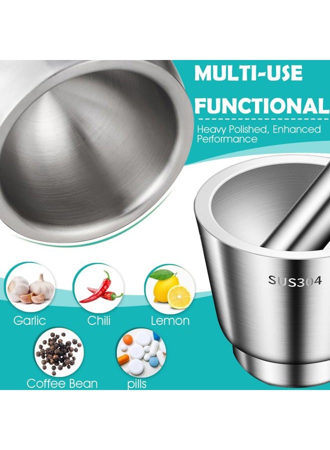 Chemlliy Stainless Steel Mortar and Pestle, Large Capacity 5 Inch Polished Pill Crusher with Lid, Heavy Duty Spice Grinder, Non-Slip Base Grinding Herb Spice Bowl - Image 3