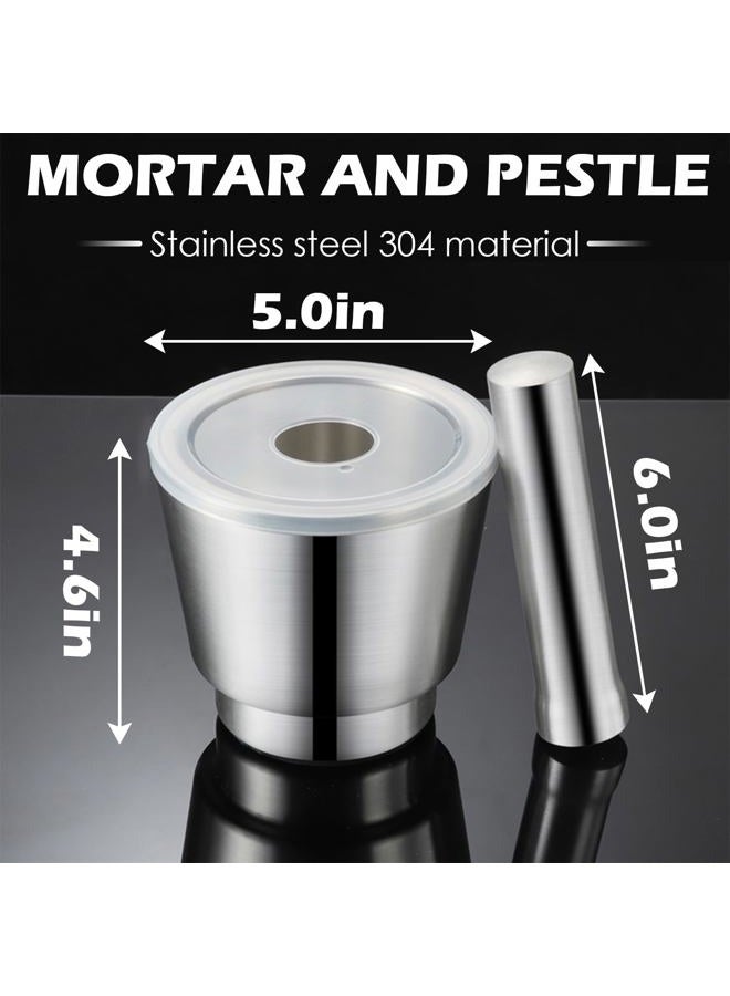 Chemlliy Stainless Steel Mortar and Pestle, Large Capacity 5 Inch Polished Pill Crusher with Lid, Heavy Duty Spice Grinder, Non-Slip Base Grinding Herb Spice Bowl - Image 4