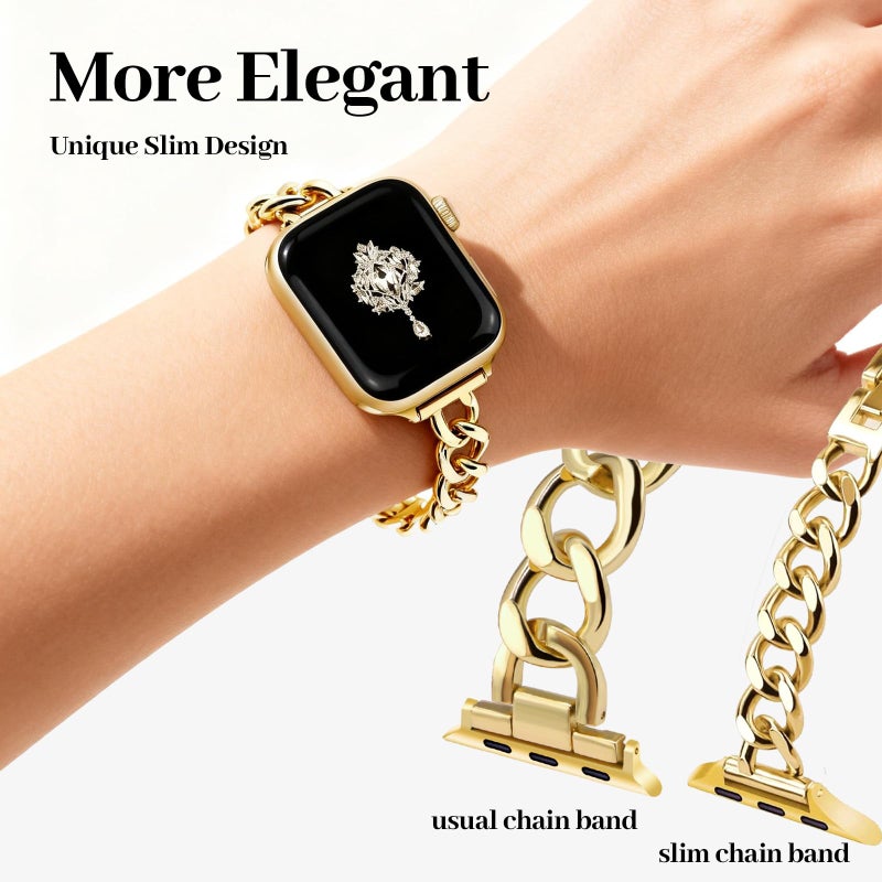 Newlibery Slim Gold Band for Women Feminine Elegant Compatible with Apple Watch 38mm 40mm 41mm 42mm (S10/11) Adjustable Metal Strap Dressy Chain Bracelet for iWatch Series 11/10/9/8/7/6/5/4/SE/3/2/1 - Image 3