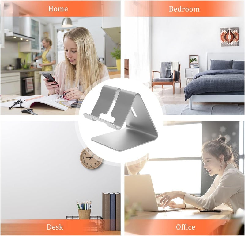2pcs Portable Aluminum Alloy Phone Holder Desk Stand Tablet Support Silver for Mobile and Cell Phones - Image 3