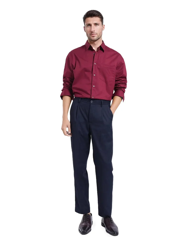 Rare Rabbit Rare Rabbit Men Lewi Maroon Full Sleeve Collared Neck Boxy Fit Plain Shirt