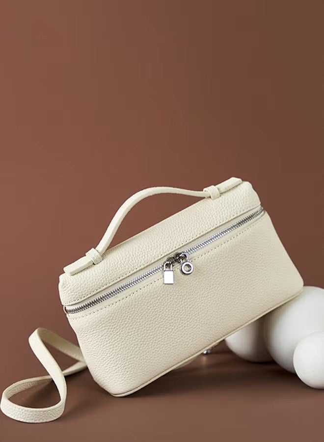 JOGAMS Classical Women Crossbody Bag Solid White Color Leather Commuter Ladies Shoulder Bag East West Bags - Image 1