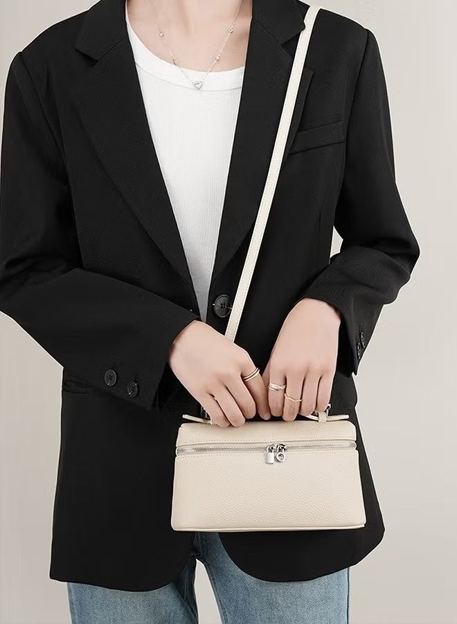 JOGAMS Classical Women Crossbody Bag Solid White Color Leather Commuter Ladies Shoulder Bag East West Bags - Image 3