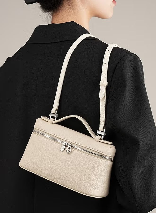 JOGAMS Classical Women Crossbody Bag Solid White Color Leather Commuter Ladies Shoulder Bag East West Bags - Image 4