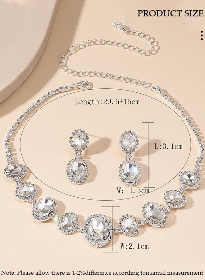 DUNISO 2Piece Necklace and Earrings Set Full Diamond Necklace Crystal Earrings Wedding Bridal Bridesmaid Costume Jewelry Set for Women and Girls Dress Accessories - Image 2