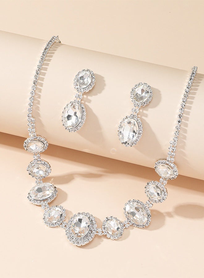 DUNISO 2Piece Necklace and Earrings Set Full Diamond Necklace Crystal Earrings Wedding Bridal Bridesmaid Costume Jewelry Set for Women and Girls Dress Accessories - Image 3