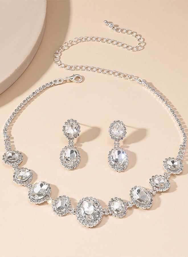 DUNISO 2Piece Necklace and Earrings Set Full Diamond Necklace Crystal Earrings Wedding Bridal Bridesmaid Costume Jewelry Set for Women and Girls Dress Accessories - Image 4