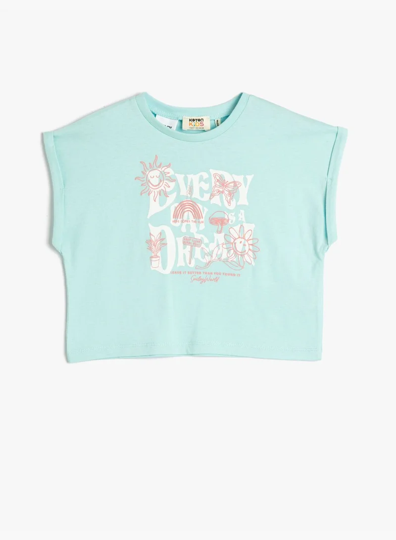 KOTON SmileyWorld:registered: Crop T-Shirt Licensed Short Sleeve Crew Neck Cotton