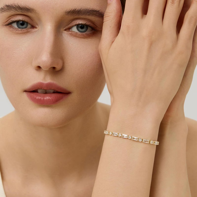 Pearich 14K Gold Filled Tennis Bracelets for Women - Simulated Diamonds Bezel Gold Bracelet for Women, Cubic Zirconia Stones Baguette Cut, Gift for Women - Image 3