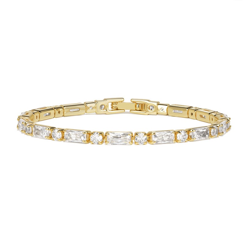 Pearich 14K Gold Filled Tennis Bracelets for Women - Simulated Diamonds Bezel Gold Bracelet for Women, Cubic Zirconia Stones Baguette Cut, Gift for Women - Image 1