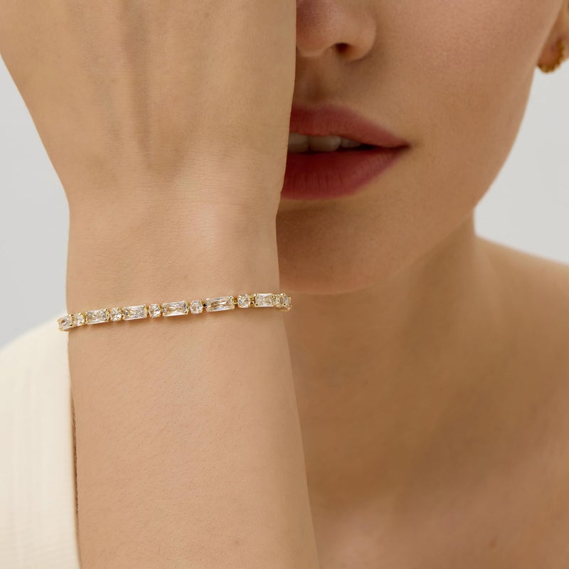 Pearich 14K Gold Filled Tennis Bracelets for Women - Simulated Diamonds Bezel Gold Bracelet for Women, Cubic Zirconia Stones Baguette Cut, Gift for Women - Image 2