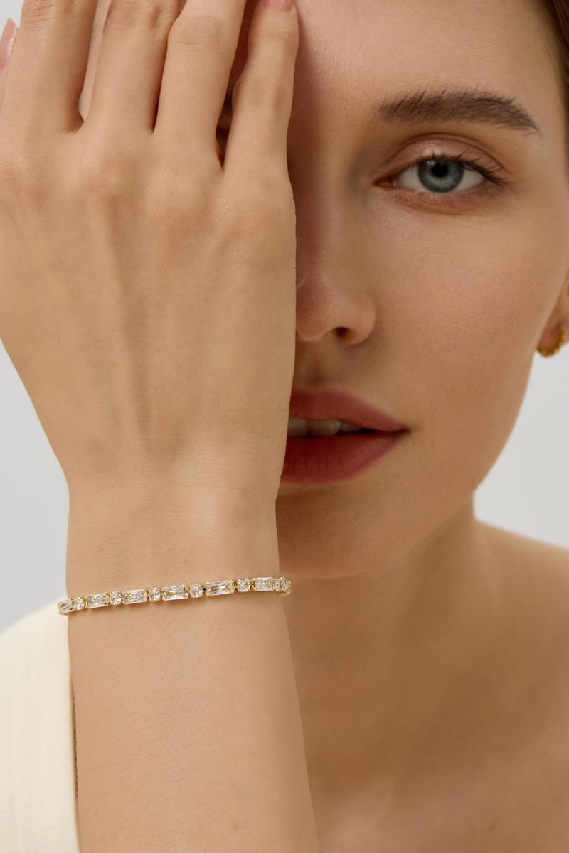 Pearich 14K Gold Filled Tennis Bracelets for Women - Simulated Diamonds Bezel Gold Bracelet for Women, Cubic Zirconia Stones Baguette Cut, Gift for Women - Image 5