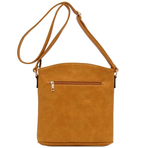 ALYSSA Triple Zip Pocket Large Crossbody Bag (Mustard) - Image 5