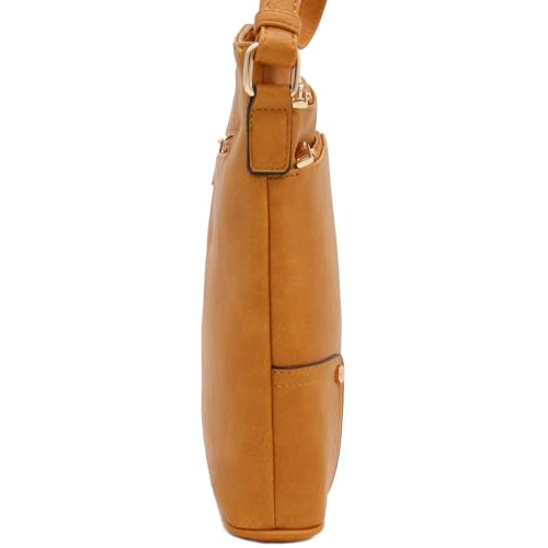 ALYSSA Triple Zip Pocket Large Crossbody Bag (Mustard) - Image 3