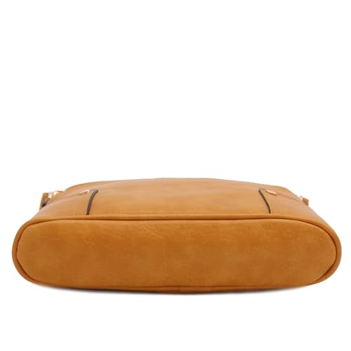 ALYSSA Triple Zip Pocket Large Crossbody Bag (Mustard) - Image 4