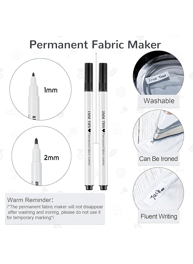 إيروريكس 100 قطعة من ملصقات الملابس مسبقة القطع والكي وقطعتين من علامات القماش الدائمة وملصقات الأسماء ذاتية اللصق مع علامة قماش دائمة لدار رعاية المسنين والغسالة والمجفف - Image 3