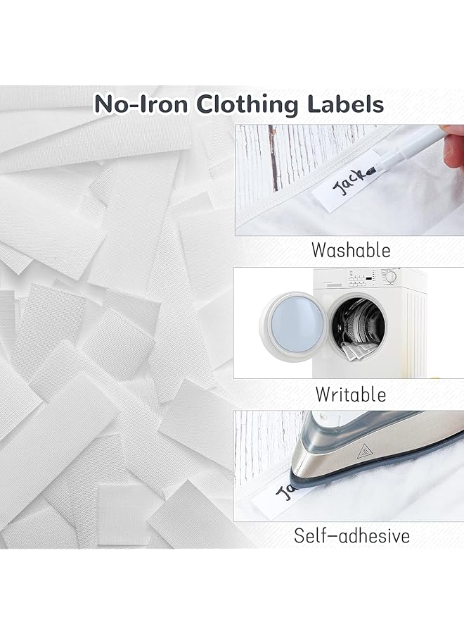 إيروريكس 100 قطعة من ملصقات الملابس مسبقة القطع والكي وقطعتين من علامات القماش الدائمة وملصقات الأسماء ذاتية اللصق مع علامة قماش دائمة لدار رعاية المسنين والغسالة والمجفف - Image 4