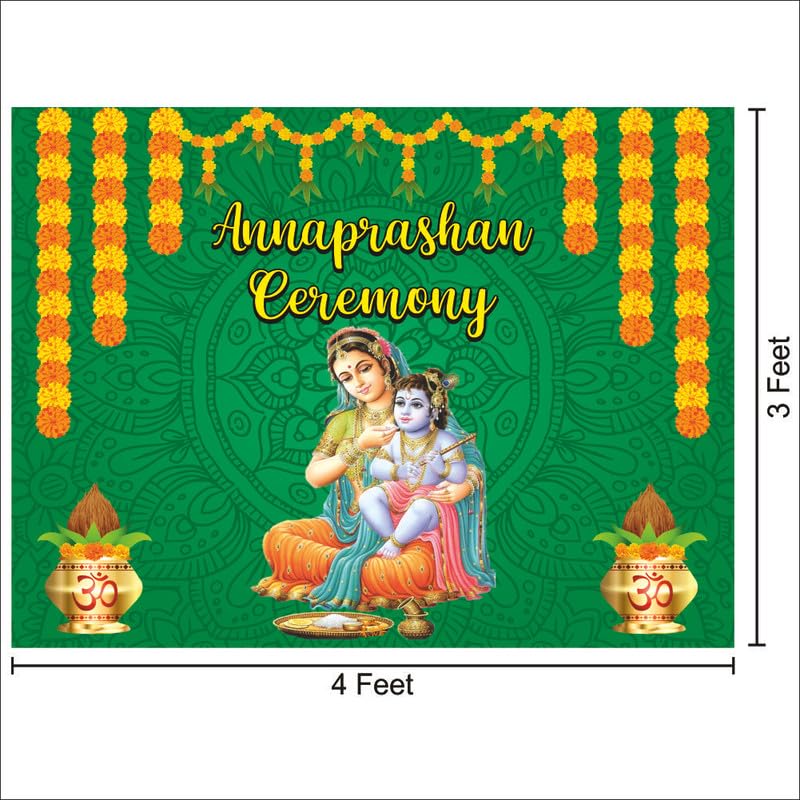 Party Baazaar Annaprashan Ceremony Backdrop for First Rice Ceremony | Cloth Banner (Pack of 1, Multicolor, Size: 4X3 Feet, Green) - Image 3