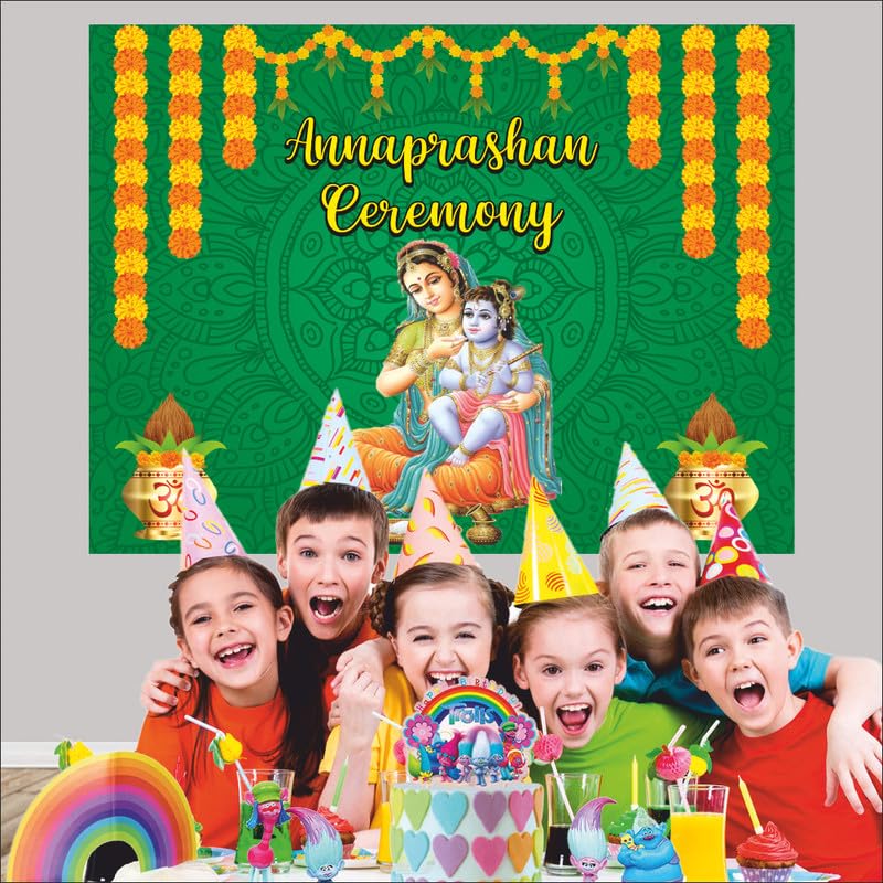 Party Baazaar Annaprashan Ceremony Backdrop for First Rice Ceremony | Cloth Banner (Pack of 1, Multicolor, Size: 4X3 Feet, Green) - Image 2