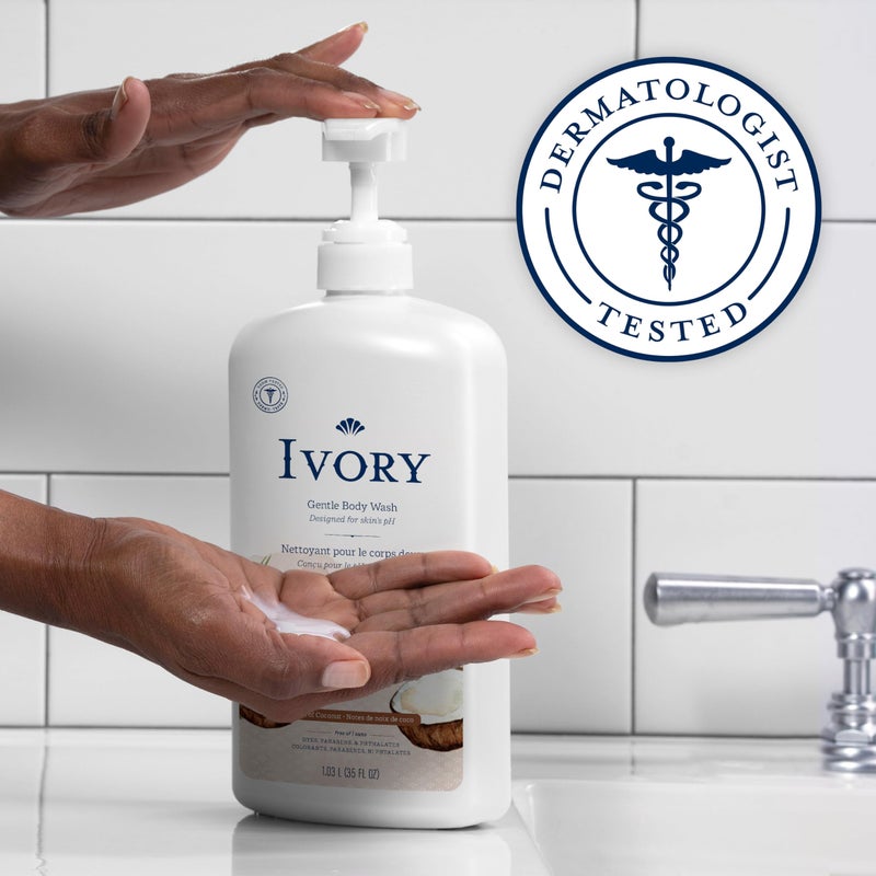 Ivory Body Wash, Designed for the Whole Family, Gentle Formula, Free of Dyes Heavy Perfumes Parabens Phthalates & Silicones, Coconut Scent, 35 oz - Image 2