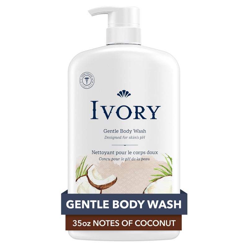 Ivory Body Wash, Designed for the Whole Family, Gentle Formula, Free of Dyes Heavy Perfumes Parabens Phthalates & Silicones, Coconut Scent, 35 oz - Image 1