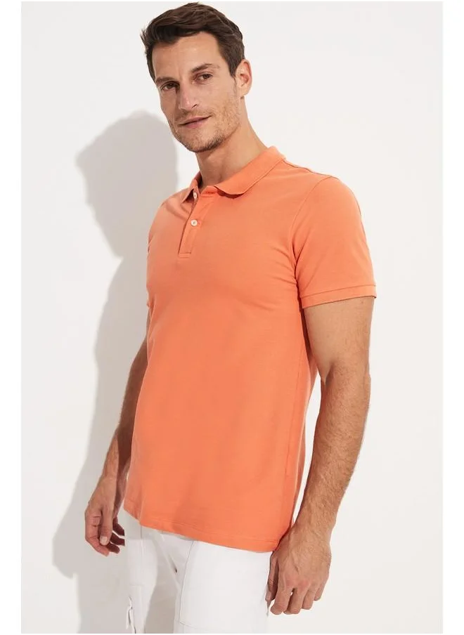 JUNE June Men Regular Fit 100% Cotton Polo Neck Tshirt Dark Salmon