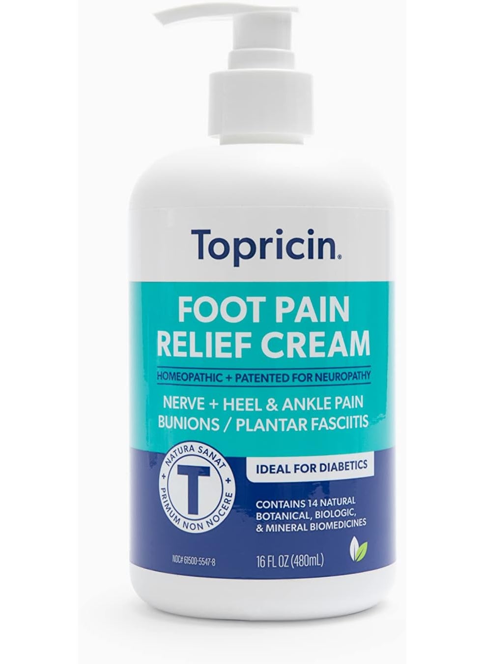 Topricin Topricin Foot Pain Relief Cream - Natural and Odor-Free Moisturizing Cream (16 oz. Bottle) 