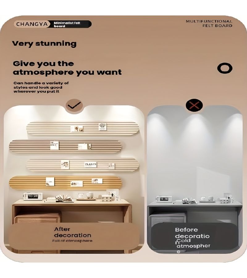 4 Pcs Light Camel And Dark Twilight Combination Felt Bulletin Board Set 5.9 Inches By 23 62 Inches Modern Art Style Wall Stickers For Bedroom Living Room Office Decoration Posting Notes Photos Schedules Unique Gift - Image 5