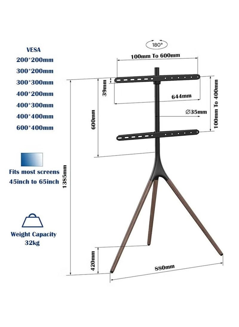 Arabest 32 to 70 inch LED LCD Screen Studio TV Display Stand Adjustable TV Mount with Swivel and Tripod Base Black Bracket Dark Walnut Legs - Image 4
