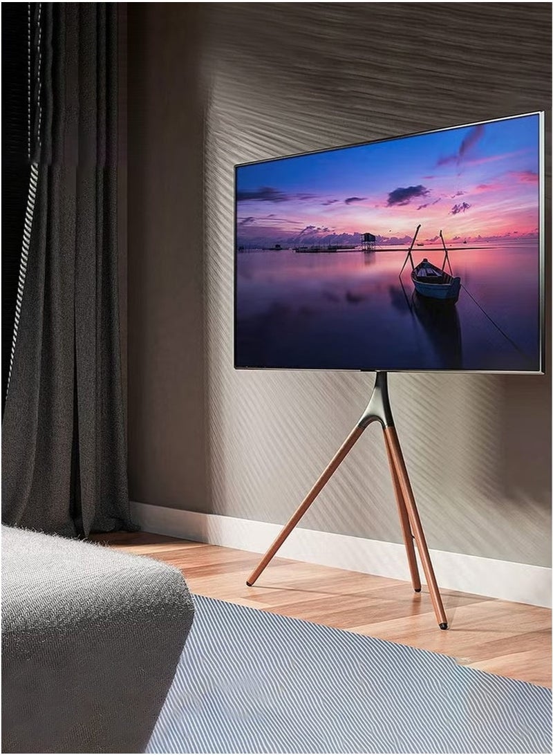 Arabest 32 to 70 inch LED LCD Screen Studio TV Display Stand Adjustable TV Mount with Swivel and Tripod Base Black Bracket Dark Walnut Legs - Image 2