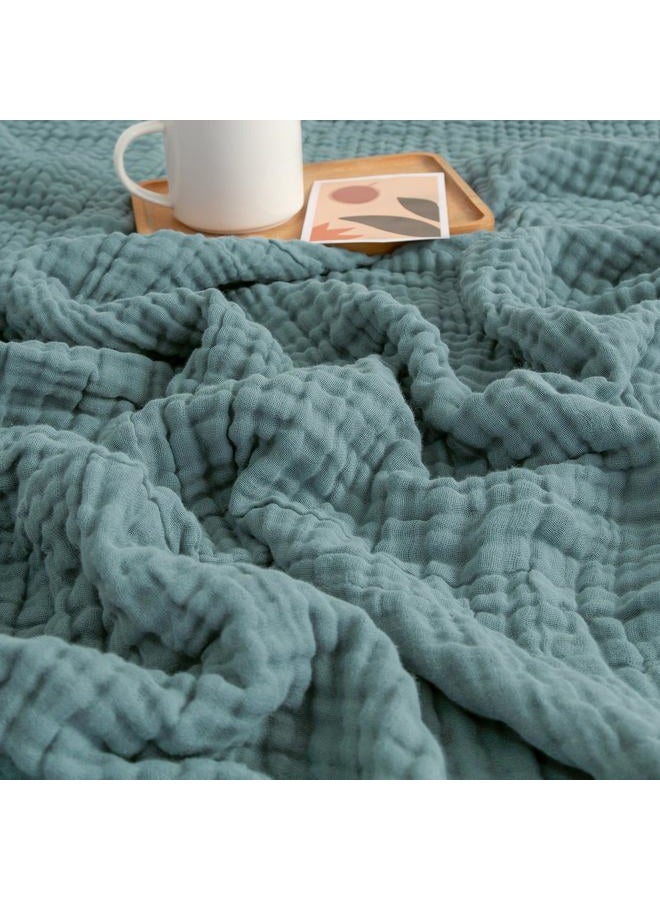 EMME Muslin Blanket Adult 100% Cotton, 50 x 70 Inch Teal Summer Throw Blankets for Couch, Breathable Gauze Blanket All Seasons, Soft and Lightly Pre-Washed Cotton Blanket - Image 1