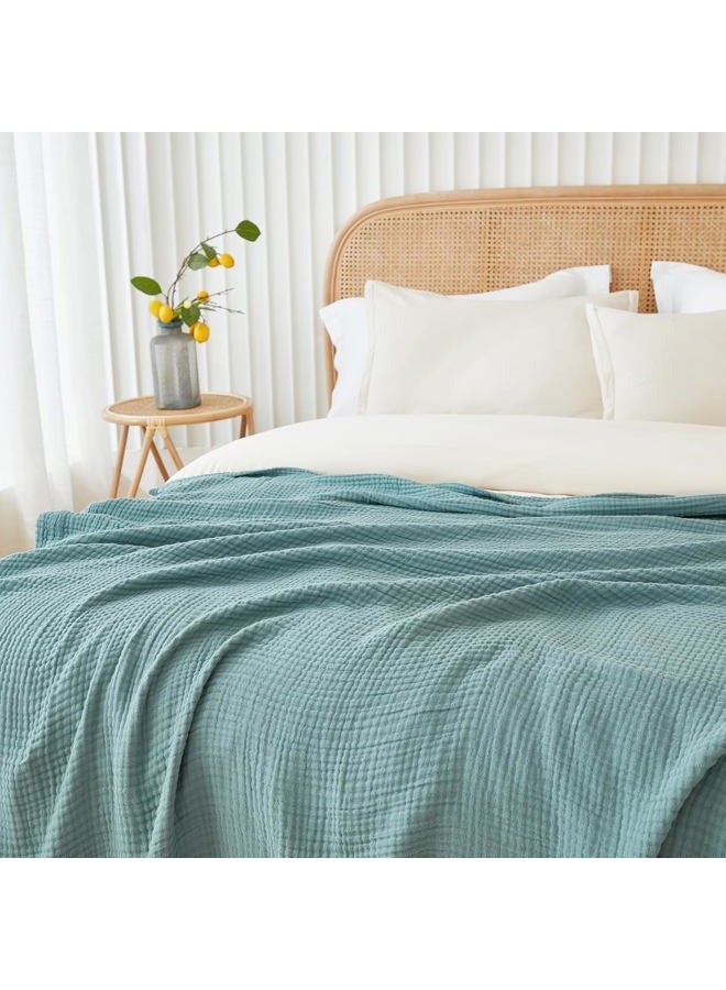 EMME Muslin Blanket Adult 100% Cotton, 50 x 70 Inch Teal Summer Throw Blankets for Couch, Breathable Gauze Blanket All Seasons, Soft and Lightly Pre-Washed Cotton Blanket - Image 4